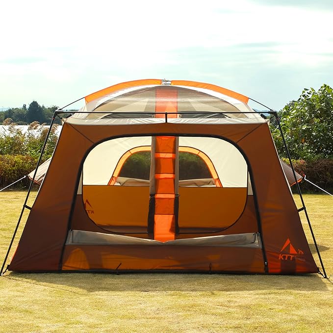 KTT Extra Large Tent 10-12-14 Person(Style-B),Family Cabin Tents,2 Rooms,3 Doors and 3 Windows with Mesh,Straight Wall,Waterproof,Double Layer,Big Tent for Outdoor,Picnic,Camping,Family Gathering