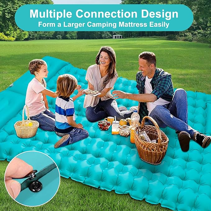 Sleeping Pad for Camping, Ultralight Inflatable Sleeping Mat with Pillow, Built-in Foot Pump, Self Inflating 4" Extra-Thick Camping Air Mattress, Compact Camping Pads for Sleeping, Backpacking