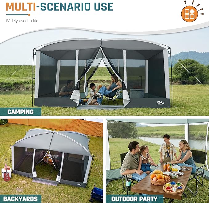 Screen House Tent 13x9ft Screen Room Mesh Gazebos w/ 2 Magnetic Doors, Included Projection Screen, Camping Tent Screened Canopy Shelter for Outdoor Patios Backyards Activities
