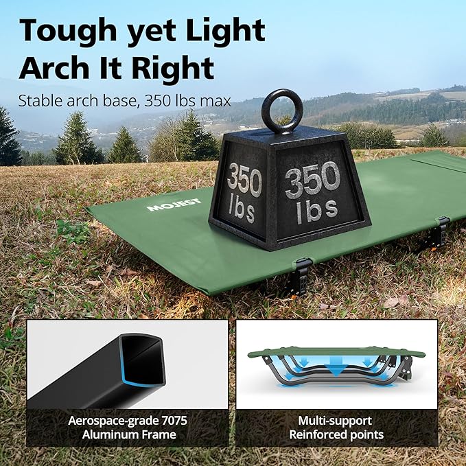 Ultralight Camping Cot for Adults, Portable Folding Camping Bed, Supports 350 lbs - Lightweight for Travel, Camping, Hiking, Backpacking, Mountaineering, Light Green