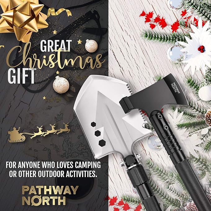 Survival Shovel and Camping Axe – Stainless Steel Tactical, Survival Multi-Tool and Survival Hatchet Equipment for Outdoor Hiking Camping Gear, Hunting, Backpacking Emergency Kit(Black)