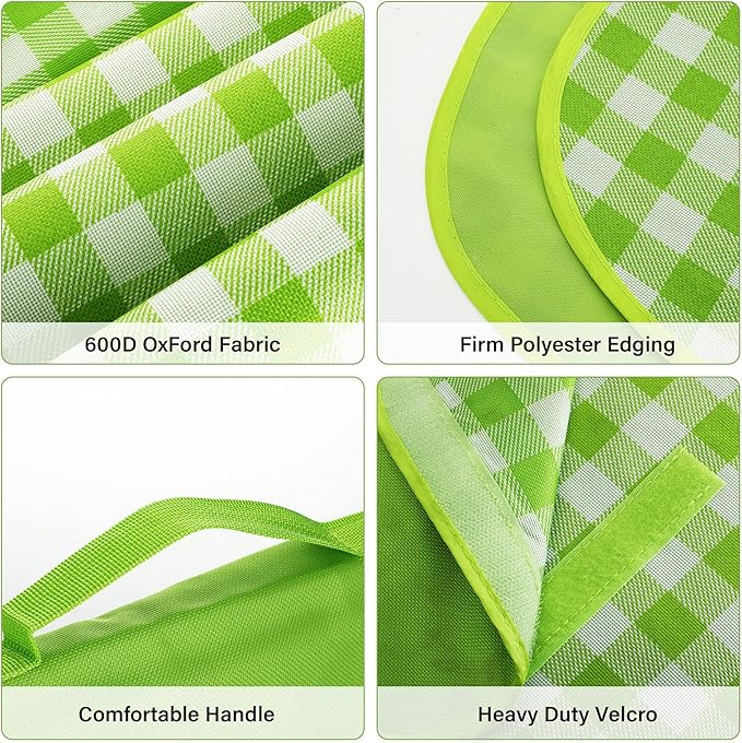 YU FENG Green Picnic Blanket Gingham Foldable Camping Blankets Waterproof Sandproof Outdoor Beach Mat Lightweight Handbag Spring Summer (60x80 inch)