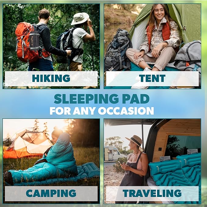 Double Inflatable Camping Sleeping pad, Thick 4 inch Ultralight Sleeping mat with Pillow, Sleeping pad with Built-in Foot Pump for Camping, Backpacking, Hiking, Traveling.