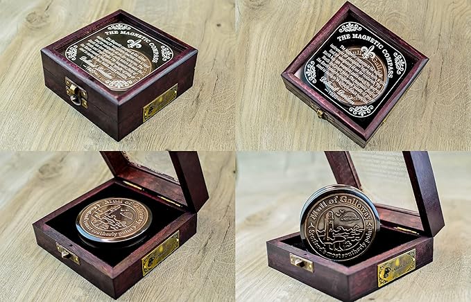 Sailor's Art Pocket Compass | Camping Travelling Equipment | Boat Brass Chain Compass with a Beautiful Quote| Nautical Navy Directional Compass | Table Top