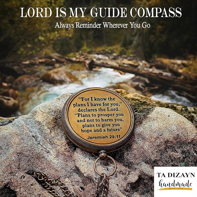 For I Know The Plans I Have For You, Jeremiah 29:11, Solid Brass Directional Engraved Compass, Baptism Gifts for Boys Girls, First Communion, Christian Gifts for Men, First Confirmation Gifts for Boys