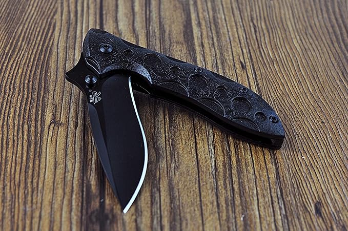 Sanrenmu 7034 Folding Pocket Knife 8Cr14Mov Blade Liner Lock PA66+GF Handle with Clip (Black)