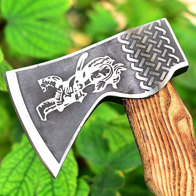 AX-4017 Custom Handmade Viking Hatchet Axe Carbon Steel Head Bearded Camping Tomahawk Battle Ax with Sheath