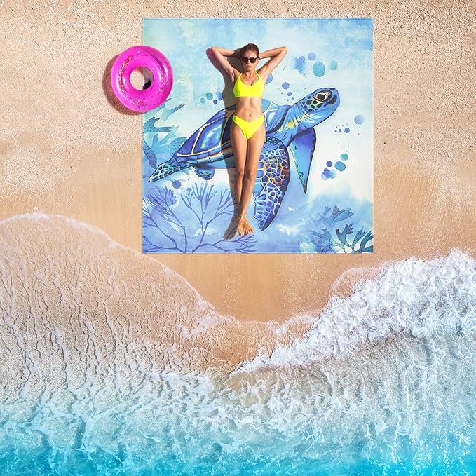 Beach Blanket Sandproof Extra Large Beach Mat Adults Waterproof Quick Drying Sand Free Mat Made by Premium Polyester with 4 Stakes & 4 Corner Pockets for Outdoor Travel Camping Hiking