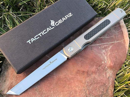 Higonokami Pocket Folding Knife! Solid Tc4 Titanium Handle! Japanese Style Top Flipper! Razor Sharp D2 Steel Tanto Blade! (Tatsu Higonokami)