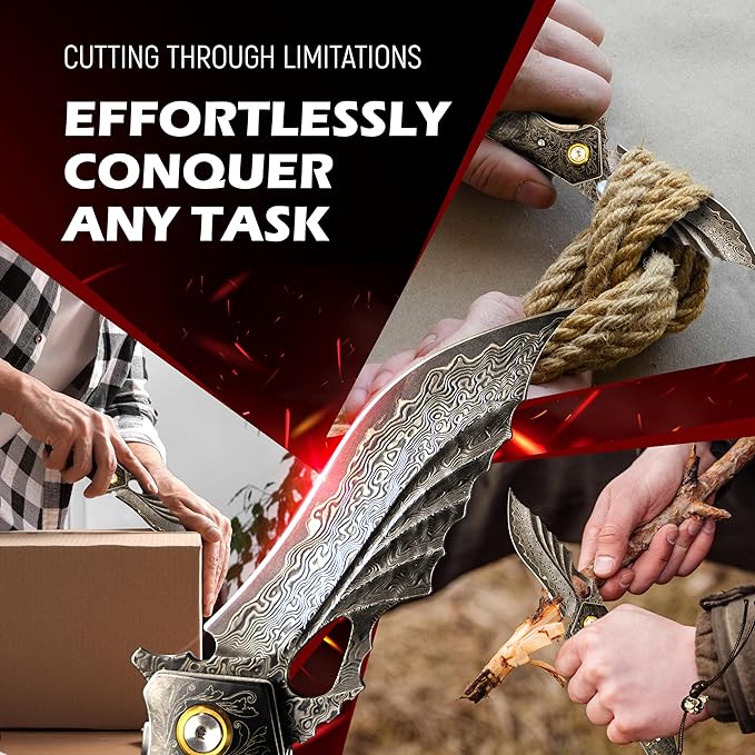 Mini Katana Premium & Unique Damascus Pocket Knife - Unmatched Sharpness 67-layer VG10 Steel & Durability with Clip Leather Sheath - Ideal for Everyday Use & Hunting