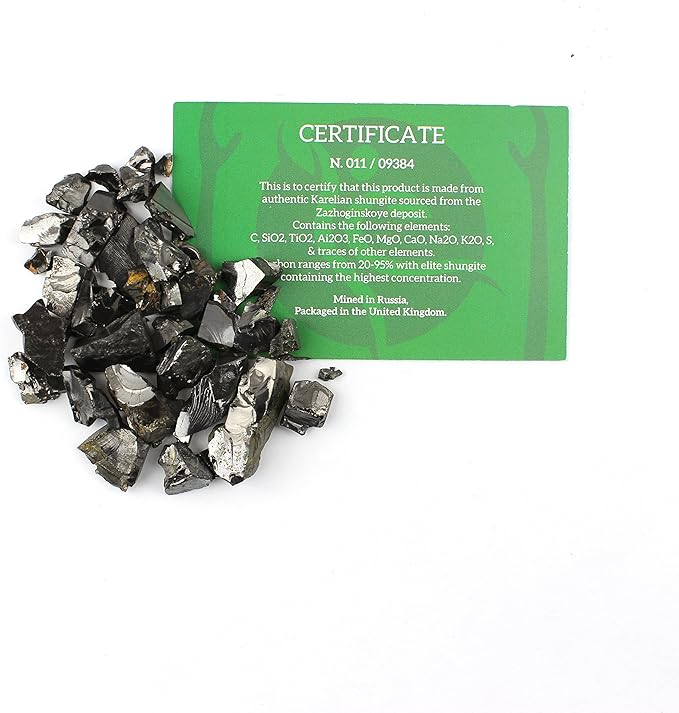 Heka Naturals Shungite Elite Stones for Water Purification, 50g, Silvery Shine, Natural and Authentic from Karelia