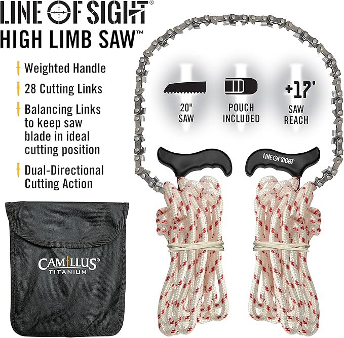 CAMILLUS 20" High Limb Durable Easy-to-Use Outdoor Branch Chain Saw with Weighted Handle & Carrying Pouch | Dual-Directional Cutting Action, Black