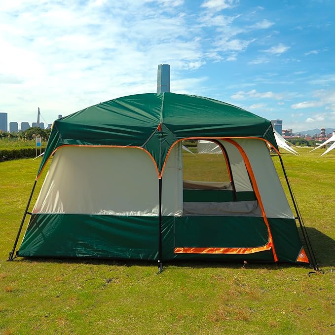 KTT Large Tent 6-8 Person,Family Cabin Tents,Straight Wall,3 Doors and 3 Windows with Mesh,Waterproof,Big Tent for Outdoor,Picnic,Camping,Family,Friends Gathering.……