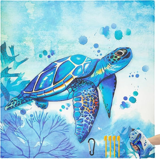 Beach Blanket Sandproof Extra Large Beach Mat Adults Waterproof Quick Drying Sand Free Mat Made by Premium Polyester with 4 Stakes & 4 Corner Pockets for Outdoor Travel Camping Hiking