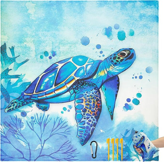 Beach Blanket Sandproof Extra Large Beach Mat Adults Waterproof Quick Drying Sand Free Mat Made by Premium Polyester with 4 Stakes & 4 Corner Pockets for Outdoor Travel Camping Hiking