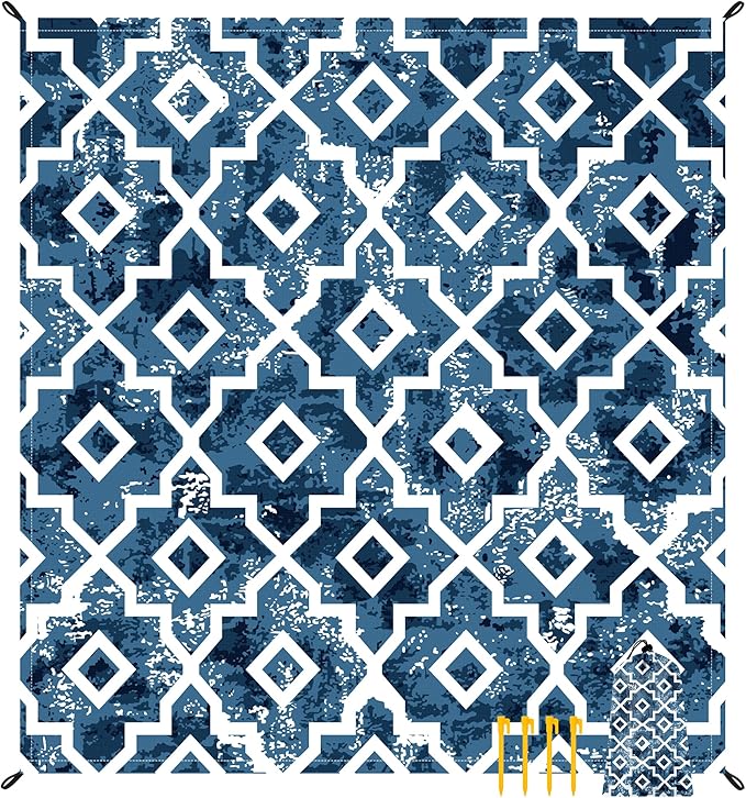 Beach Blanket Sandproof Waterproof, Large 78"×86" Boho Moroccan Beach Mat Fits Up to 4 Adult, Sand Free Quick Dry Outdoor Picnic Blanket with Stakes for Travel, Camping, Hiking