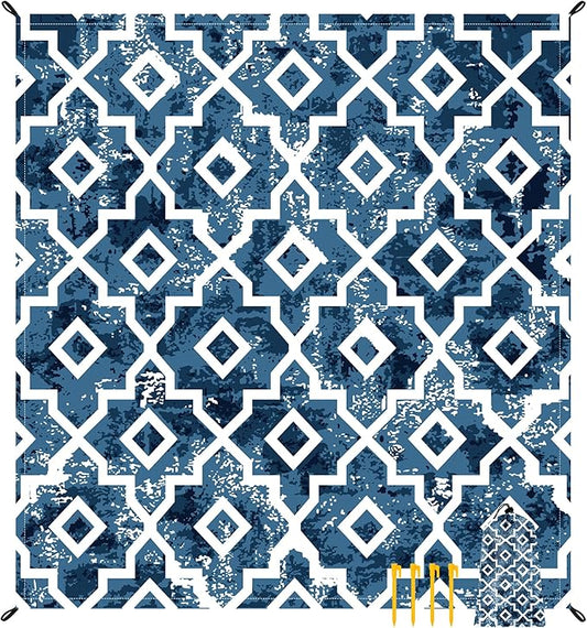 Beach Blanket Sandproof Waterproof, Large 78"×86" Boho Moroccan Beach Mat Fits Up to 4 Adult, Sand Free Quick Dry Outdoor Picnic Blanket with Stakes for Travel, Camping, Hiking