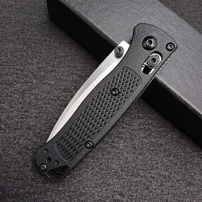 HUAAO Mini Bugout Folding Pocket Knife, Plain Edge, Thumb Stud Manual Open, Glass Reinforced Nylon Grivory Handle with Belt Clip for EDC Camping(440C blade)