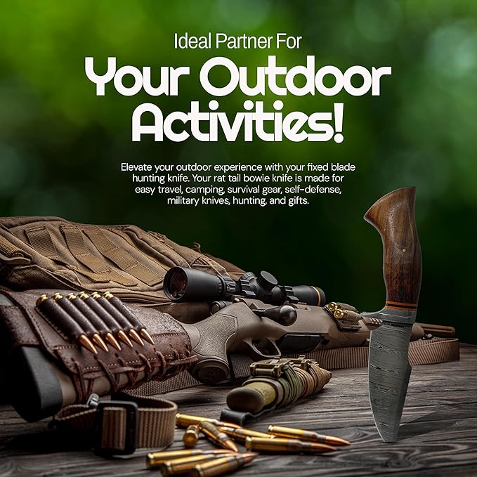 Fixed Blade Knife - Damascus Hunting Knife For Hunters - Survival Knife - Addition To Your Bushcraft Knife - Pocket Knives and Folding Knives Knife Set Collection. Gifts For Men - Knives For Men