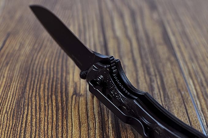 Sanrenmu 7034 Folding Pocket Knife 8Cr14Mov Blade Liner Lock PA66+GF Handle with Clip (Black)