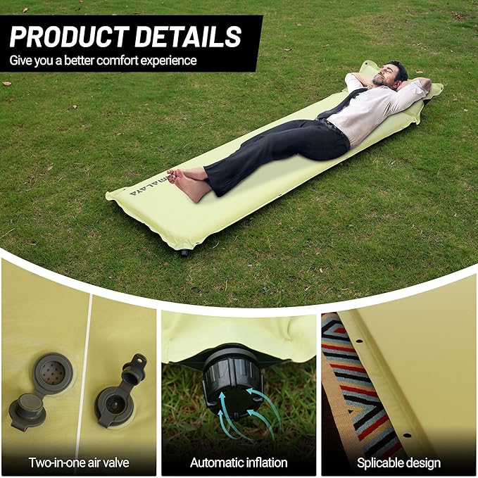 Lightweight Camping Sleeping Pad Inflatable Sleeping Mat Compact Camping Air Mattress with Pillow Backpacking Foam Sleeping Pad