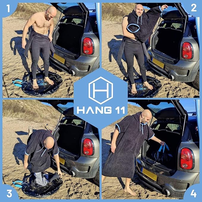 Hang 11' Surf Poncho - Surf Changing Poncho with Front Pocket, Changing Towel Poncho Adult, Swim Poncho Towel, Hooded Towel Adult, Beach Poncho, Wearable Towel, Beach Changing Poncho