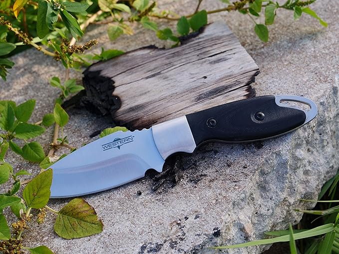 Camillus Western Kota Durable Rust&Corrosion-Resistant 420 Stainless Steel Hunting Hiking Fishing Full Tang Fixed Blade Knife with Protective Sheath