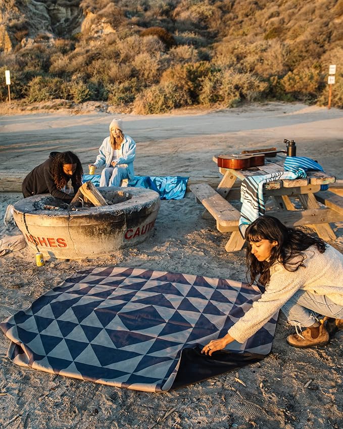 Nomadix Festival Blanket - Perfect for Picnics, Camping, & Lawn Seating - Plush Top & Water Resistant Base - Made with Post Consumer Recycled Materials - Palms Night - 60x70