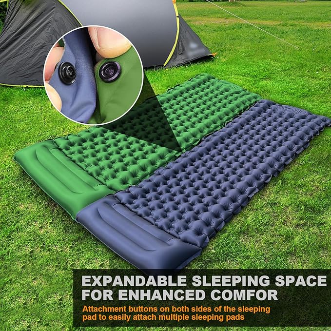 Sleeping Pad for Camping with Built in Pillow Self-Inflating Sleeping Mats with Built-in Foot Pump Ultralight Travel Air Mattress for Camping Backpacking Tent Hiking Green 1Pcs