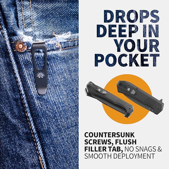 Off-Grid Knives - Stinger EDC Folding Knife with Drop Point Blade, Full Flat Grind, Crucible 154CM Steel, G10 Scales, Deep Carry Clip, Everyday Carry (Blackout)