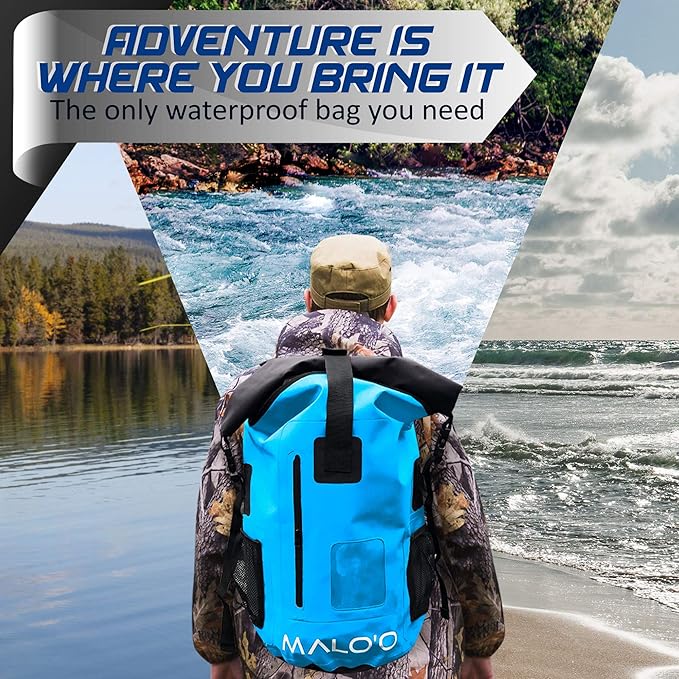 Malo'o 30L Waterproof Roll-Top Backpack - Ideal for Beach, Backpacking, Fishing, and Kayaking - Heavy-Duty Beach and Boat Accessory