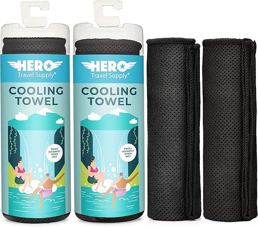 Hero Cooling Towel for Travel, Hiking, Sports, Yoga (2-Pack) Ultra Soft Microfiber 40" x 12"