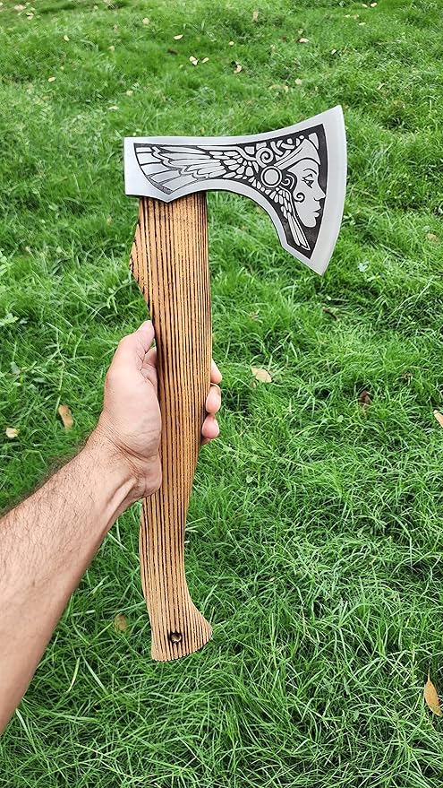 Handmade Forged Stainless Steel Viking Axe, Hatchet with Leather Sheath, Throwing Axe, Camping Axe, Solid Wood Handle Multiple Designs (Axe CK-9)