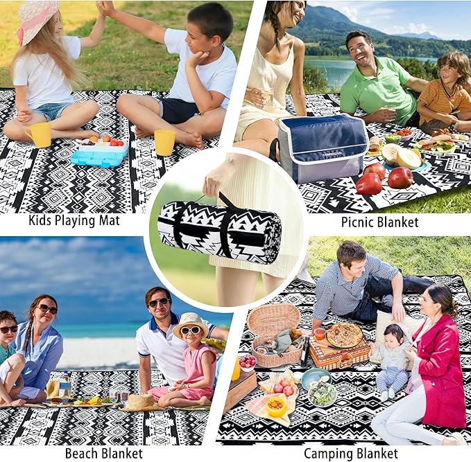 Picnic Blankets Beach Blanket 80" X 60" Extra Large Waterproof Camping Blankets Portable Outdoor Mat 3-Layer blanket for Beach, Hiking, Park, Music Festival, Grass Lawn,Travel