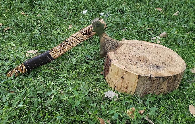 Handmade Forged Stainless Steel Viking Axe, Hatchet with Leather Sheath, Throwing Axe, Camping Axe, Solid Wood Handle Multiple Designs