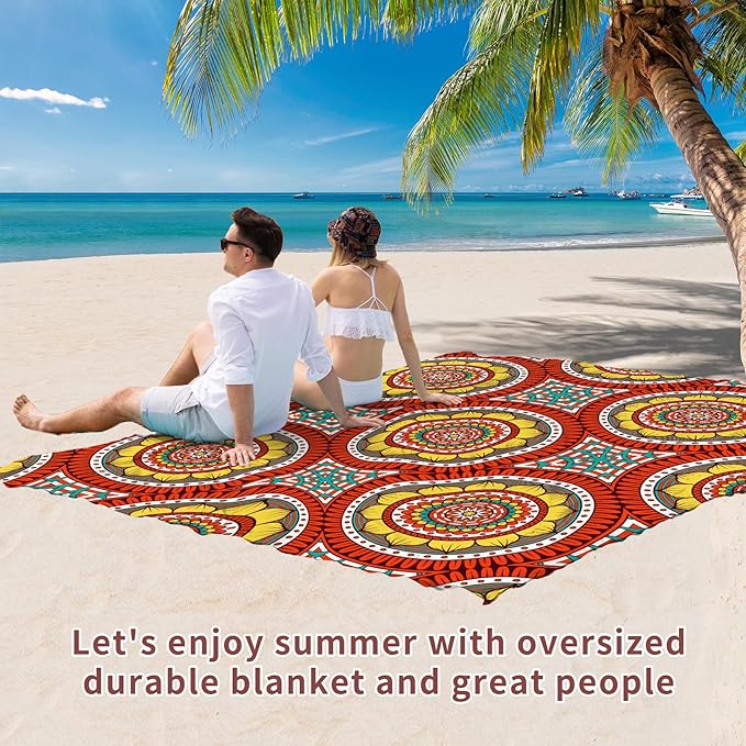 BYDOLL Beach Blanket Waterproof Sandproof 78''×81'' 1-4 Adults Waterproof Sandproof Oversized Lightweight Beach Blanket Large Picnic Mat Beach Blanket for Beach Travel Camping