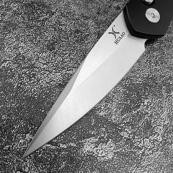 HUAAO 6.89 Inch Outdoor Folding Knife, D2 Clip Point Blade Black T6-6061 Aviation Aluminum Handle With Pocket Clip, Hunting Survival Everyday Carry Knives