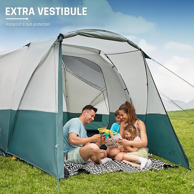 Tents for Camping 6/8/10/11 Person Large Camping Tent with Porch Big Tent with Rainfly & Reflective Windproof Rope Portable with Carry Bag for Family Camping & Hiking