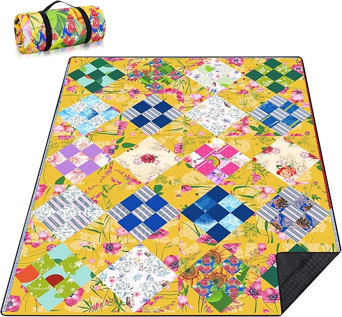 Picnic Blankets Beach Blanket 80" X 60" Extra Large Waterproof Camping Blankets Portable Outdoor Mat 3-Layer blanket for Beach, Hiking, Park, Music Festival, Grass Lawn,Travel