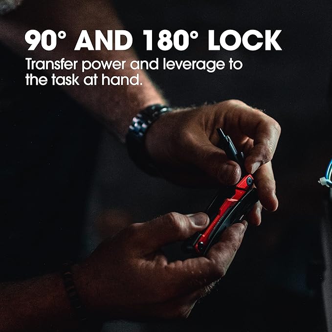 True Utility TI Locking Pocket Multi-Tool, 8-in-1 Tool kit, Titanium Nitride Frame, All-in-One EDC Asset for Camping, Hunting, Fishing, and Hiking, Silver/Red, One Size