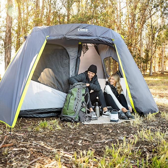 CORE Instant Cabin Tents | 6 Person / 9 Person / 10 Person / 12 Person Family Cabin Multi Room Pop Up Tents Car Camping | Included Storage Pockets for Camping Accessories