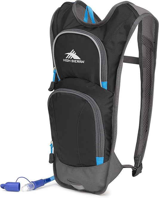 High Sierra HydraHike Hydration Backpack, Lightweight Running Backpack, Cycling, Hiking, for Men, Women & Kids, Black/Slate/Pool, 4L