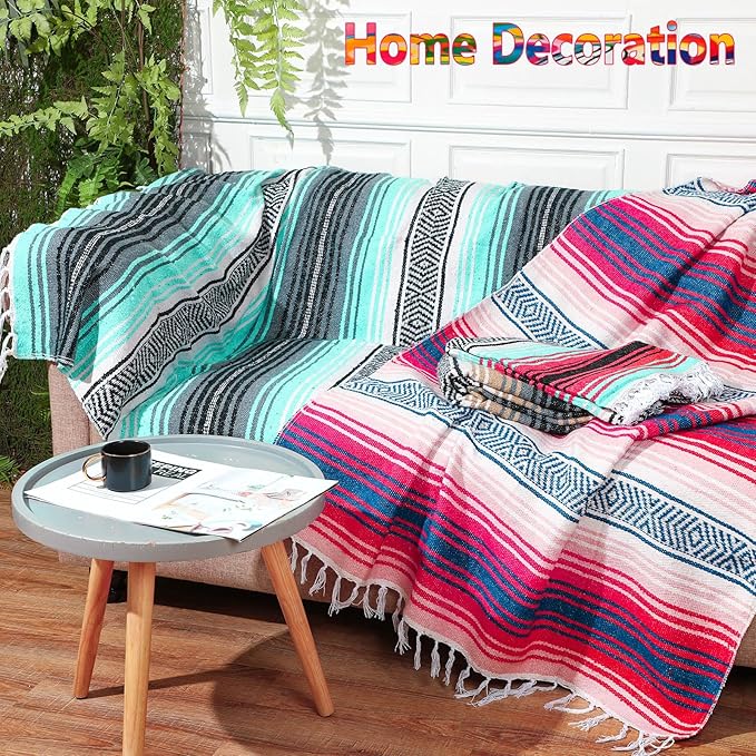 Oudain Mexican Blankets and Throws 45 x 70 Inch, Cotton Outdoor Camping Blanket Woven Serape Yoga Blanket Fiesta Picnic Beach Blankets(Stylish Color, 4 Pack)