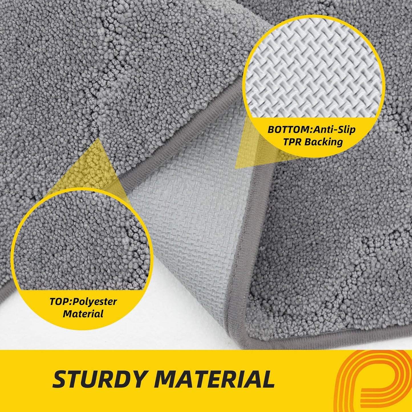 JSEI Kitchen Rugs, Non-Slip Kitchen Mats for Floor, Soft Washable Absorbent Kitchen Mats 2 Pieces, Kitchen Carpet Runner with TPR Backing, Polyester, 20”x32”+20”x48”, Light Grey