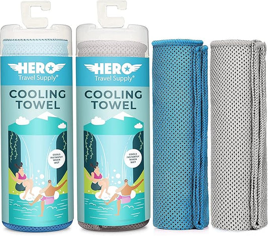 Hero Cooling Towel for Travel, Hiking, Sports, Yoga (2-Pack) Ultra Soft Microfiber 40" x 12"
