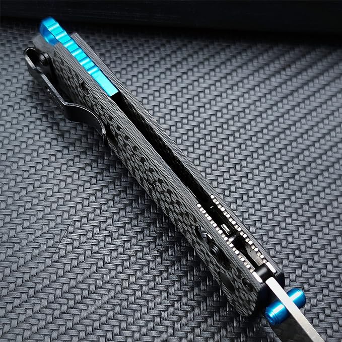 Axis Lock Knife, EDC Folding Pocket Knives For Men,Satin Plain Edge 440C Blade Everyday Carry Thumb Studs Manual Open, Carbon Fiber Handle With Deep Carry Pocket Clip