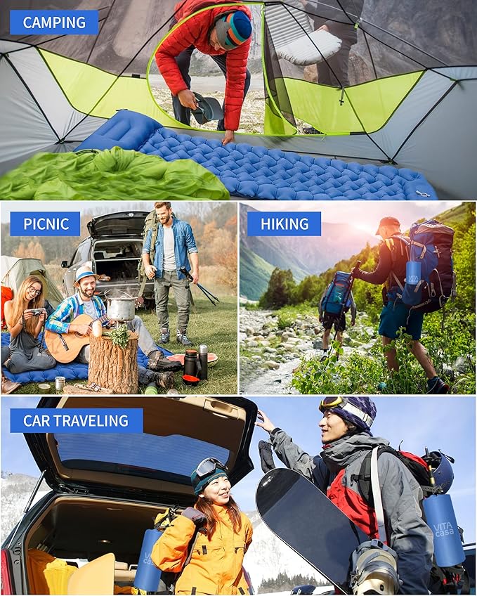 Sleeping Pad for Camping 78''X28'', Camping Sleeping Pad with Pillow Built-in Pump, Camping Air Mattress for Backpacking, Traveling ‎Navy Blue