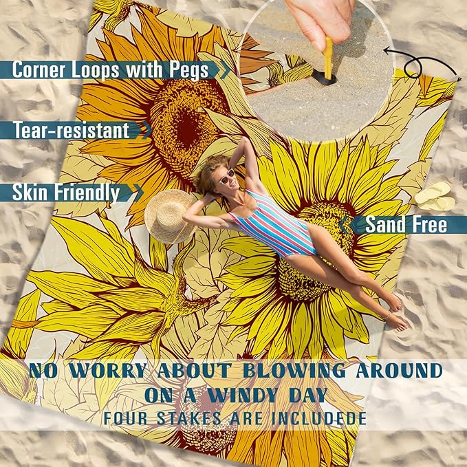 Beach Blanket Sandproof Waterproof 78''×81''1-5 Adults Oversized,Compact Lightweight Durable Beach Mat for Travel Camping Hiking Picnic Blanket