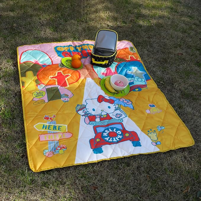 Bioworld Hello Kitty Off to Camp Waterproof Quilted Camping Throw Blanket