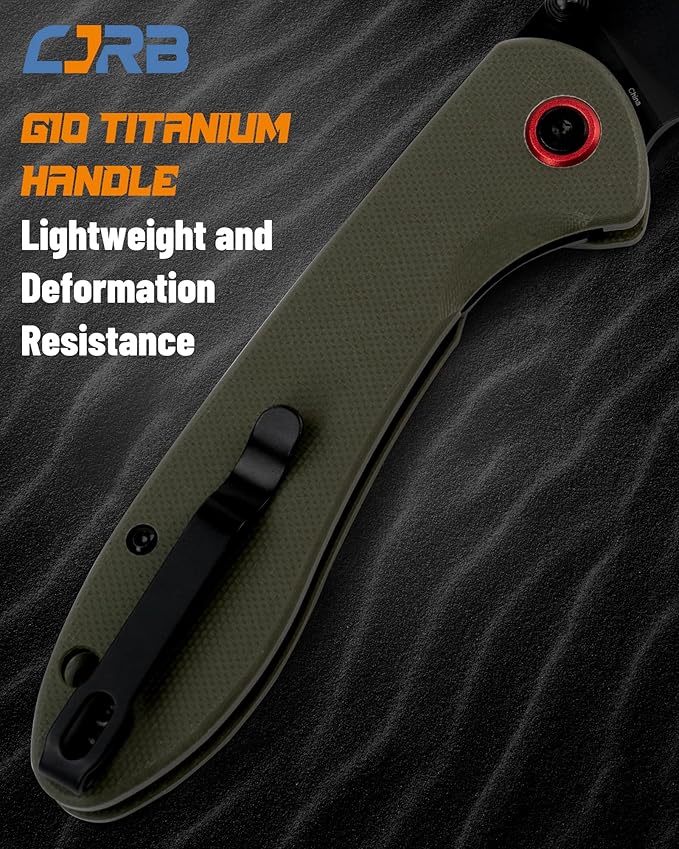 CJRB CUTLERY Folding Knife Feldspar(J1912) AR-RPM9 Powder Steel Black PVD Blade G10 Handle Pocket Knife EDC Knife,Army Green Handle